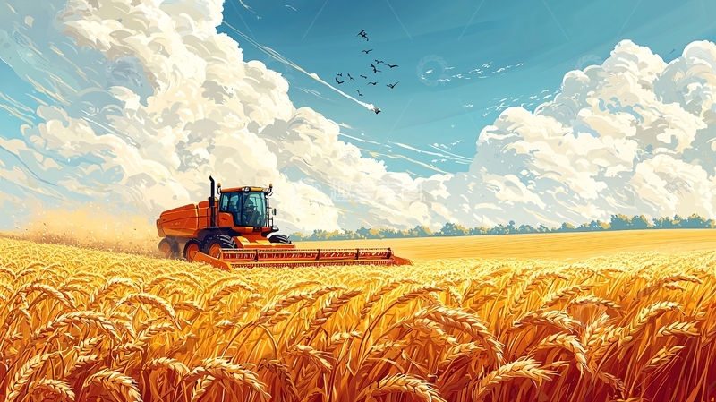 高清大图下载【趣麦麦图】秋收时节金黄麦田