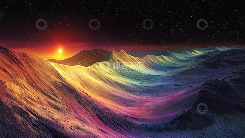 高清大图下载【趣麦麦图】彩虹色沙丘上的日落