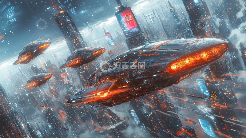 高清大图下载【趣麦麦图】未来都市飞船