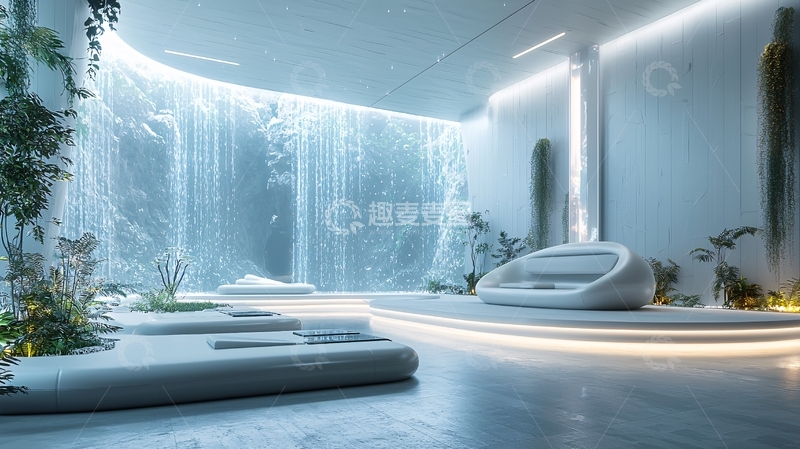高清大图下载【趣麦麦图】室内瀑布景观