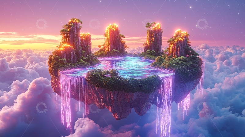 高清大图下载【趣麦麦图】云端上的梦幻岛屿