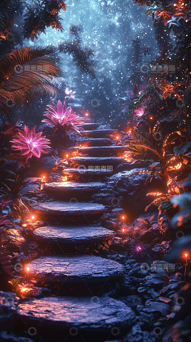 高清大图下载【趣麦麦图】梦幻森林阶梯