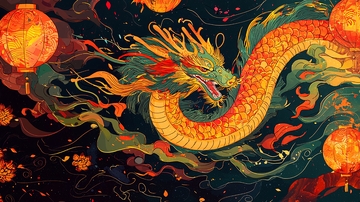 祥龙献瑞灯笼图