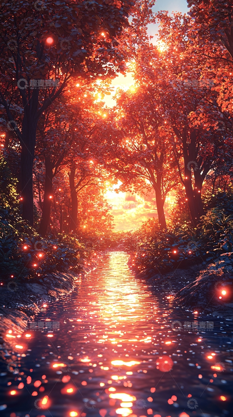 高清大图下载【趣麦麦图】红叶森林小溪