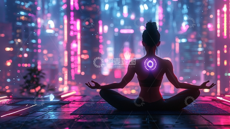 高清大图下载【趣麦麦图】未来都市瑜伽女