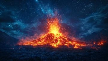 夜空下喷发的火山