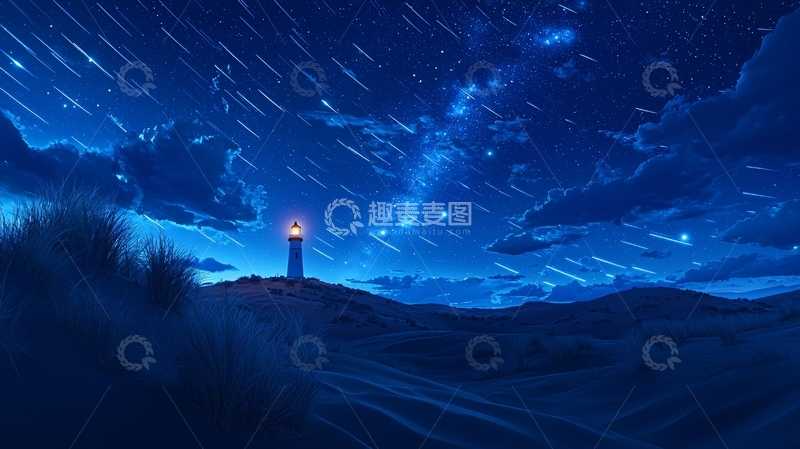 高清大图下载【趣麦麦图】星空下孤独的灯塔