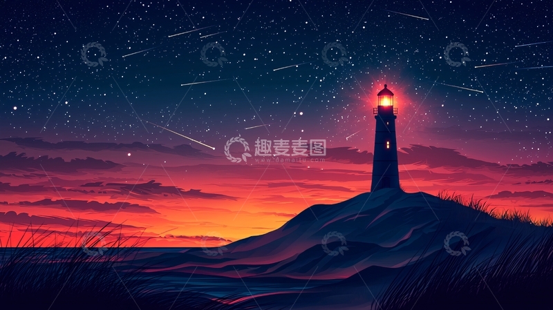 高清大图下载【趣麦麦图】星空下的灯塔