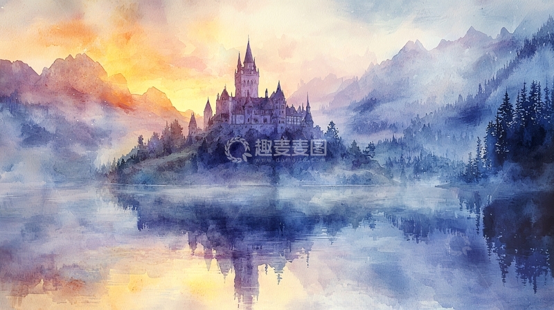 高清大图下载【趣麦麦图】水彩城堡