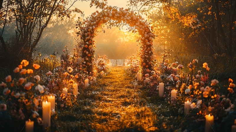 高清大图下载【趣麦麦图】清晨花径拱门日出