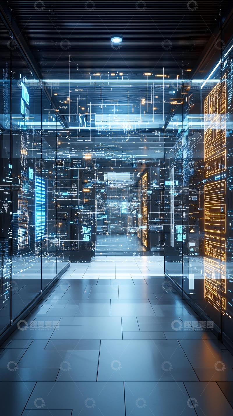 高清大图下载【趣麦麦图】未来科技感数据中心走廊