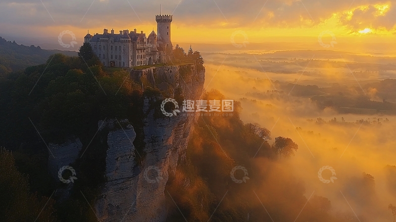 高清大图下载【趣麦麦图】山崖上的金色城堡