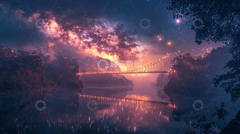 高清大图下载【趣麦麦图】梦幻星空湖泊夜景