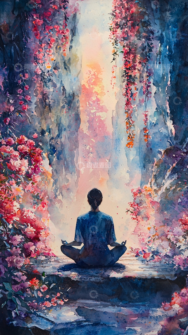 高清大图下载【趣麦麦图】静谧花园中冥想的人