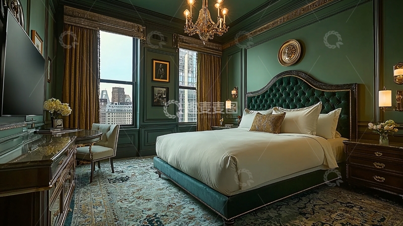 高清大图下载【趣麦麦图】奢华酒店绿色系卧室
