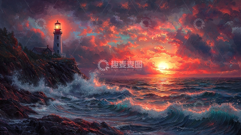 高清大图下载【趣麦麦图】暴风雨中的灯塔
