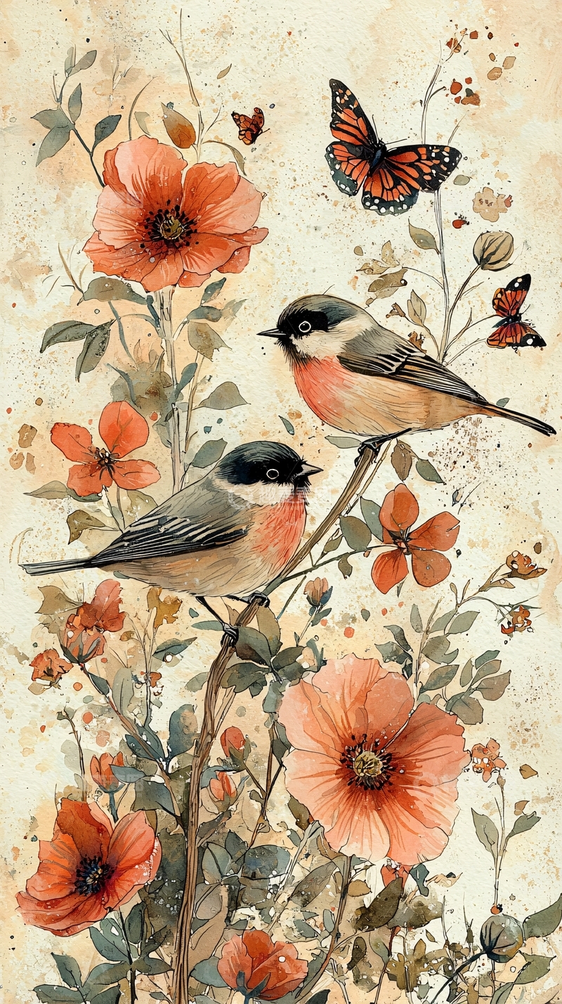 高清大图下载【趣麦麦图】水彩花鸟画