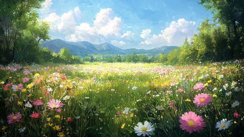 高清大图下载【趣麦麦图】阳光明媚的花田美景