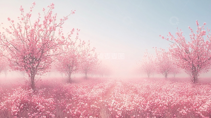 高清大图下载【趣麦麦图】粉红樱花树林梦幻场景