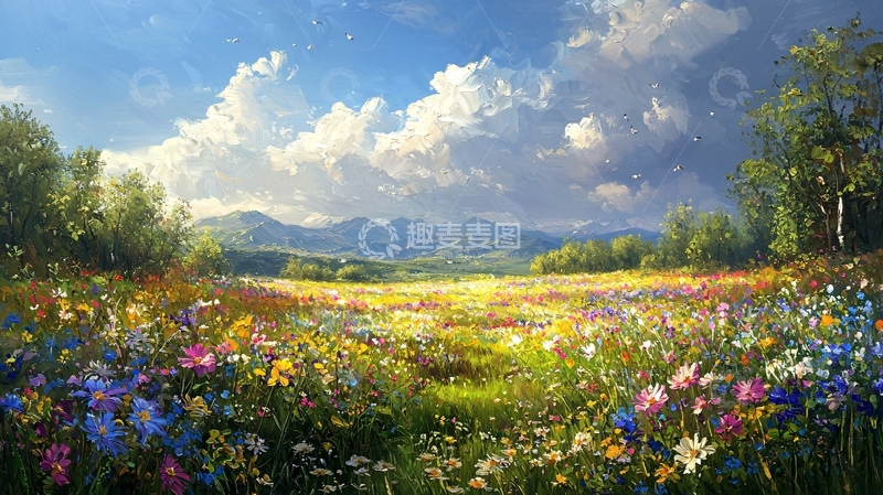 高清大图下载【趣麦麦图】阳光明媚的彩色花田