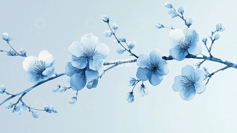 高清大图下载【趣麦麦图】水墨蓝花枝