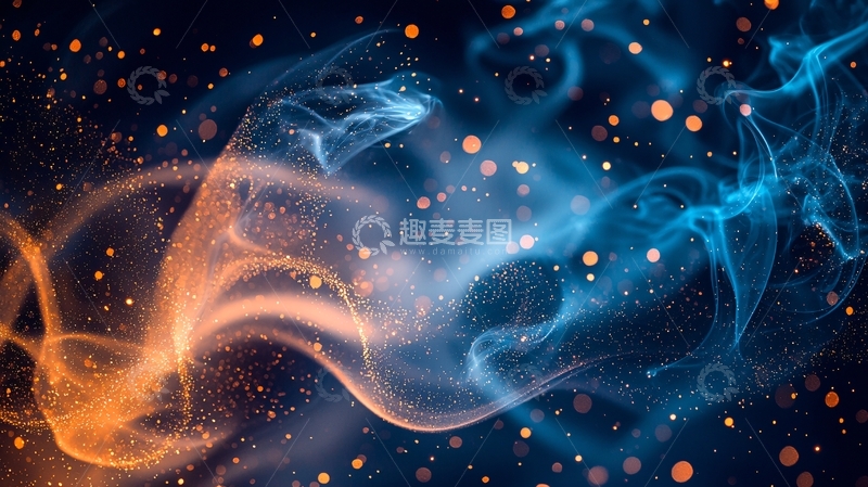 高清大图下载【趣麦麦图】蓝色与橙色交织的粒子流