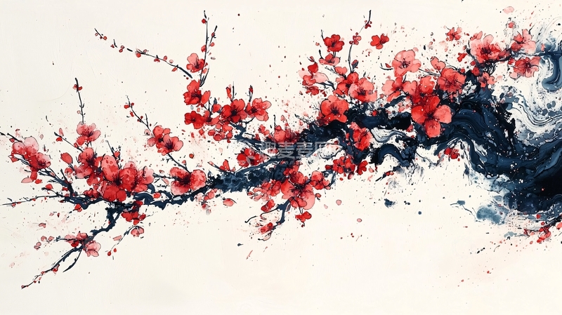 高清大图下载【趣麦麦图】水墨写意红梅
