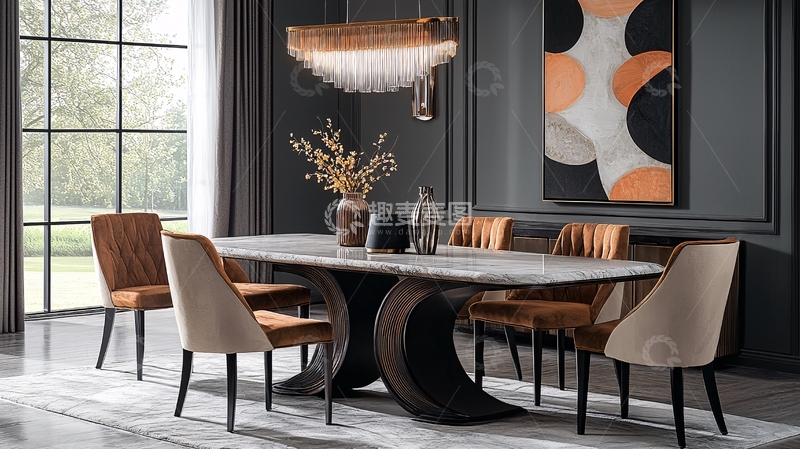 高清大图下载【趣麦麦图】现代轻奢大理石餐桌