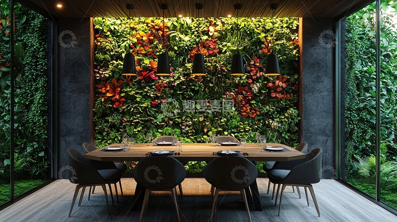高清大图下载【趣麦麦图】垂直绿化墙餐厅