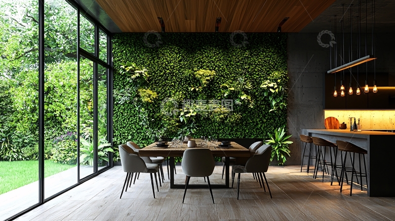 高清大图下载【趣麦麦图】绿色植物墙餐厅