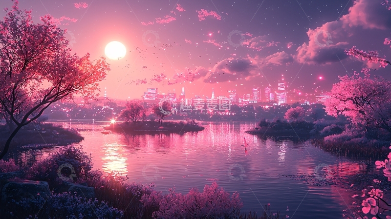 高清大图下载【趣麦麦图】粉色日落