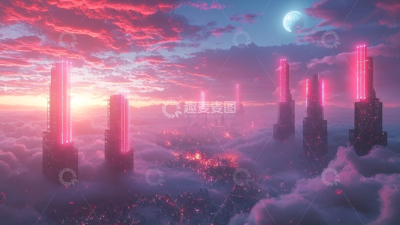 高清大图下载【趣麦麦图】云端都市