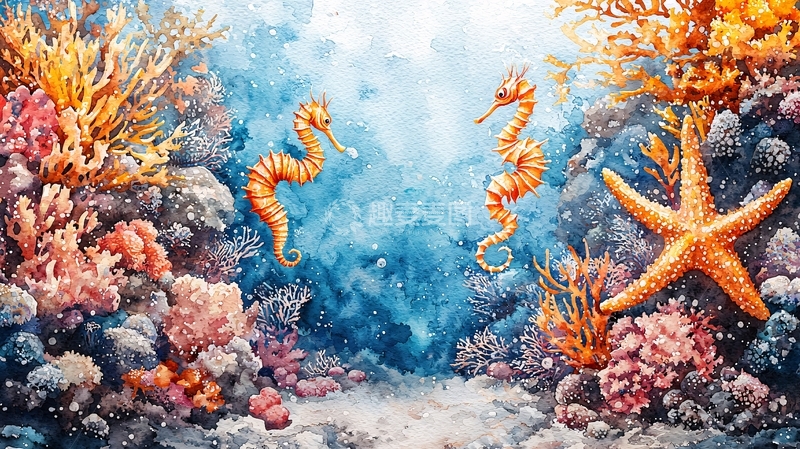高清大图下载【趣麦麦图】珊瑚礁海马