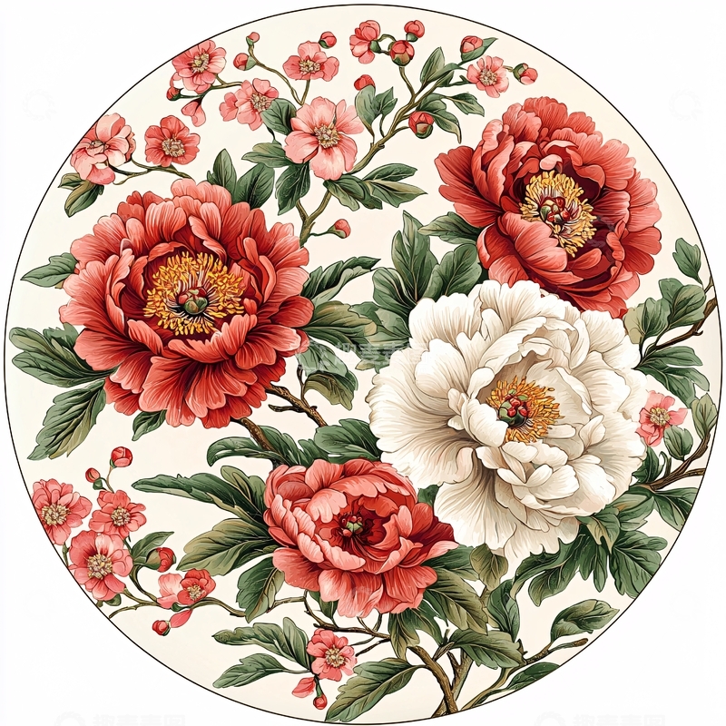 高清大图下载【趣麦麦图】圆形花卉图案