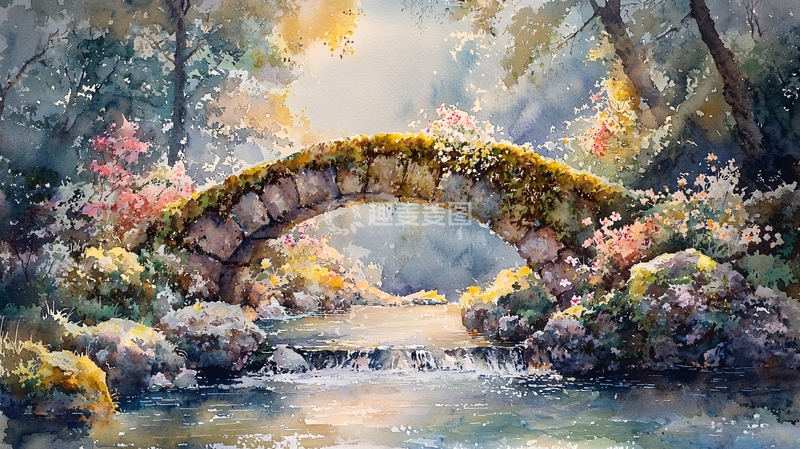 高清大图下载【趣麦麦图】森林小桥流水
