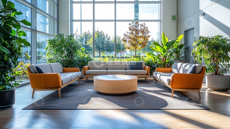 高清大图下载【趣麦麦图】明亮大堂休闲区绿植