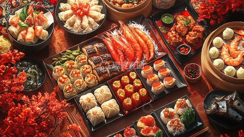 高清大图下载【趣麦麦图】丰盛的亚洲美食盛宴
