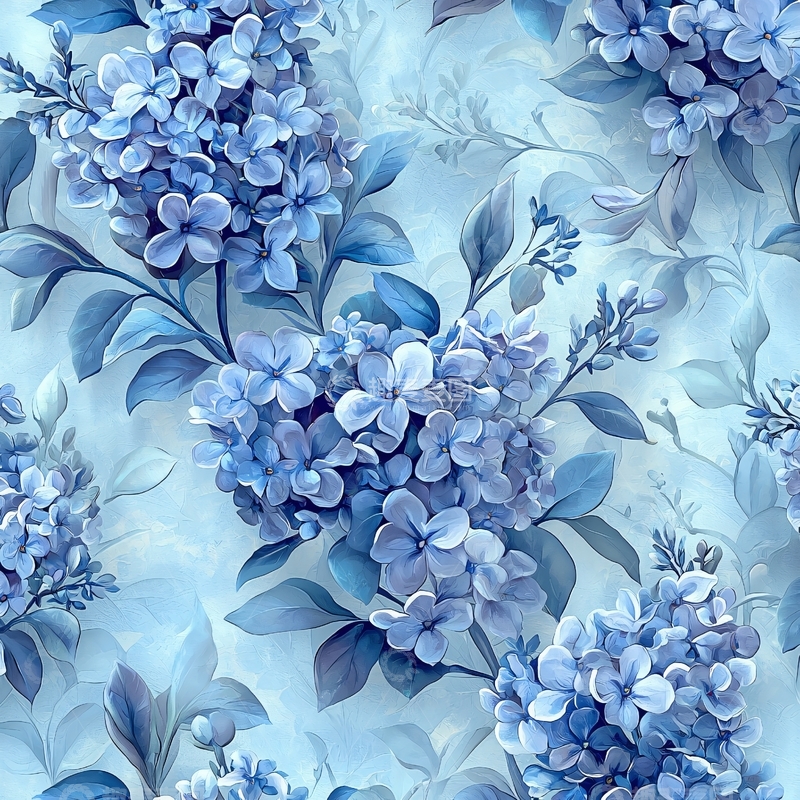 高清大图下载【趣麦麦图】蓝紫色绣球花花纹图案