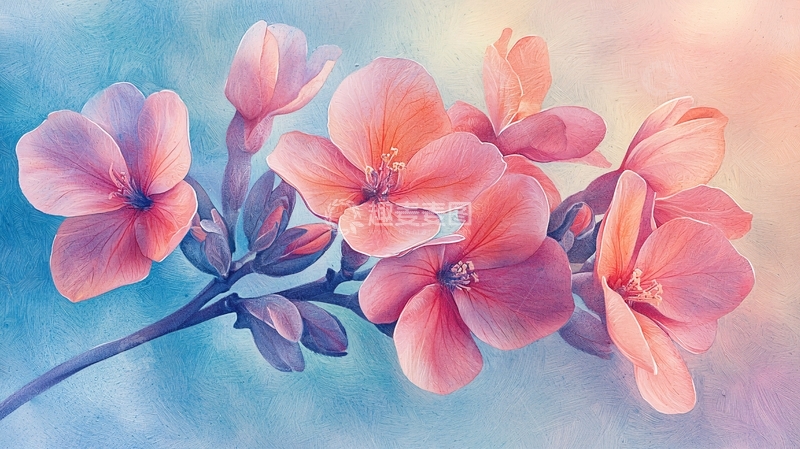高清大图下载【趣麦麦图】粉色花朵水彩画4