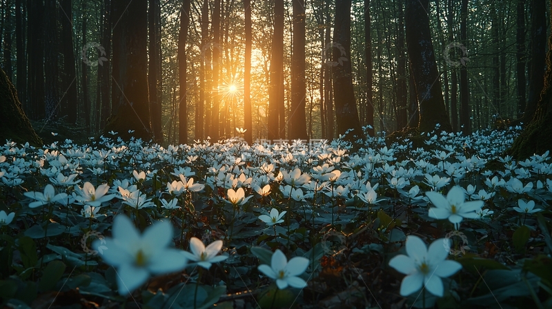 高清大图下载【趣麦麦图】森林日落花海