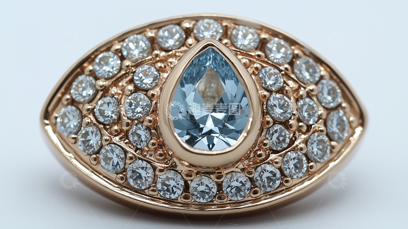 高清大图下载【趣麦麦图】玫瑰金镶嵌蓝宝石戒指