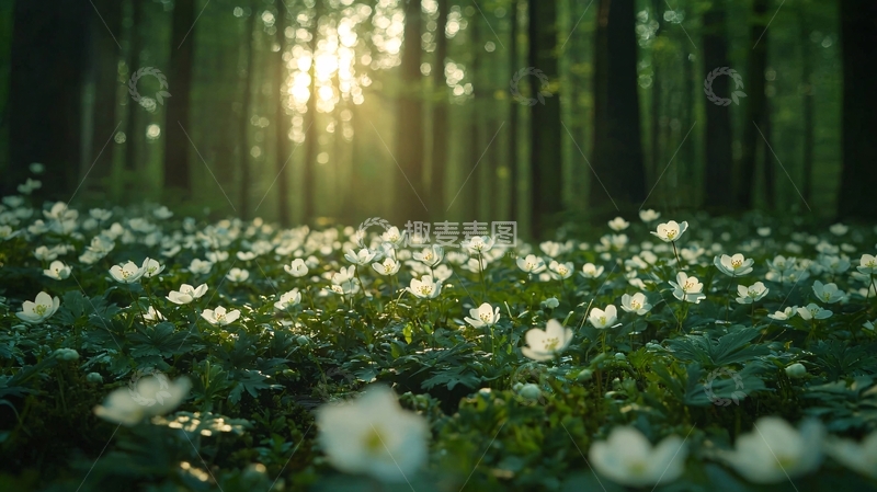 高清大图下载【趣麦麦图】森林日出白花