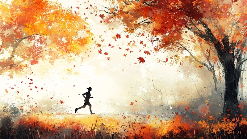 高清大图下载【趣麦麦图】秋日森林跑步者