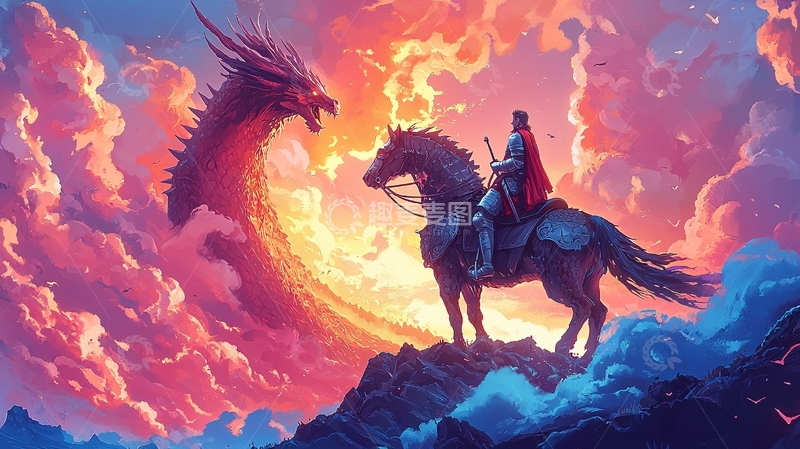 高清大图下载【趣麦麦图】骑士与龙