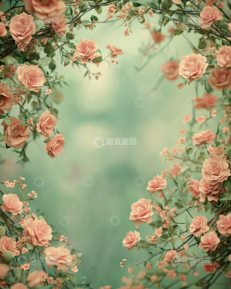 高清大图下载【趣麦麦图】粉色玫瑰花藤背景