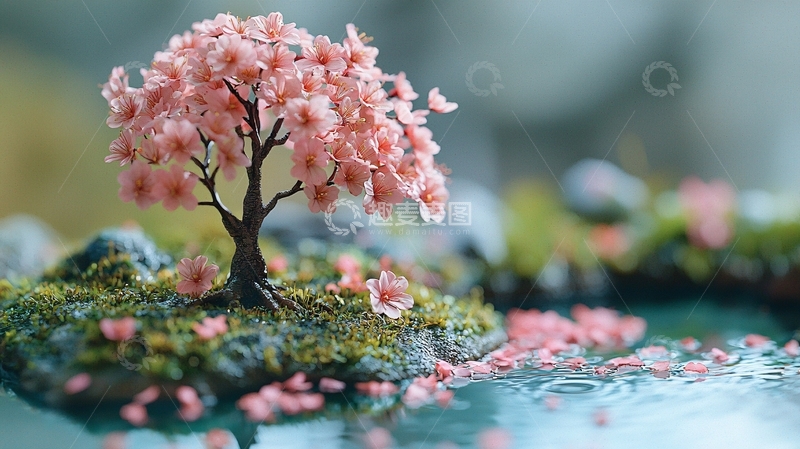 高清大图下载【趣麦麦图】微型盆景樱花树