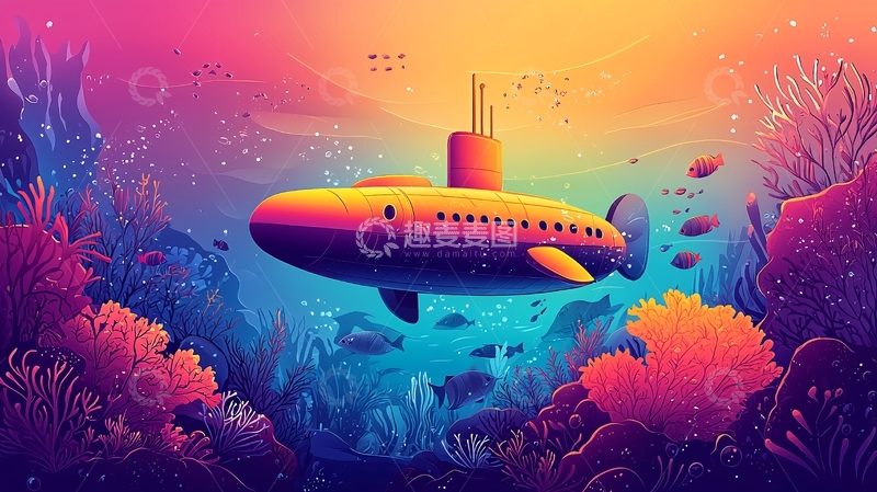 高清大图下载【趣麦麦图】色彩斑斓的深海潜艇