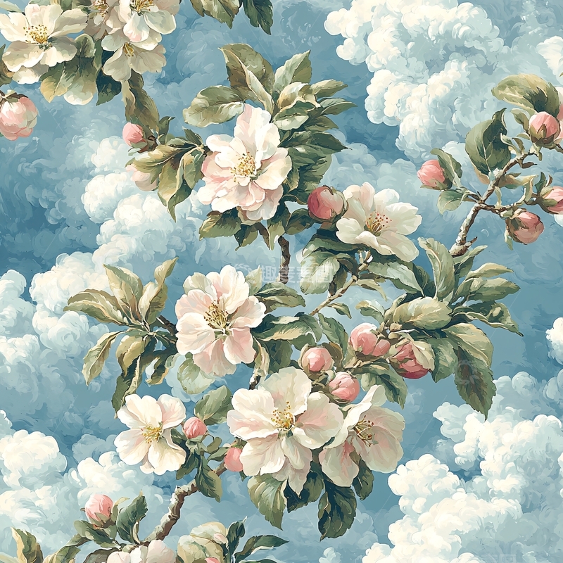 高清大图下载【趣麦麦图】蓝天白云苹果花