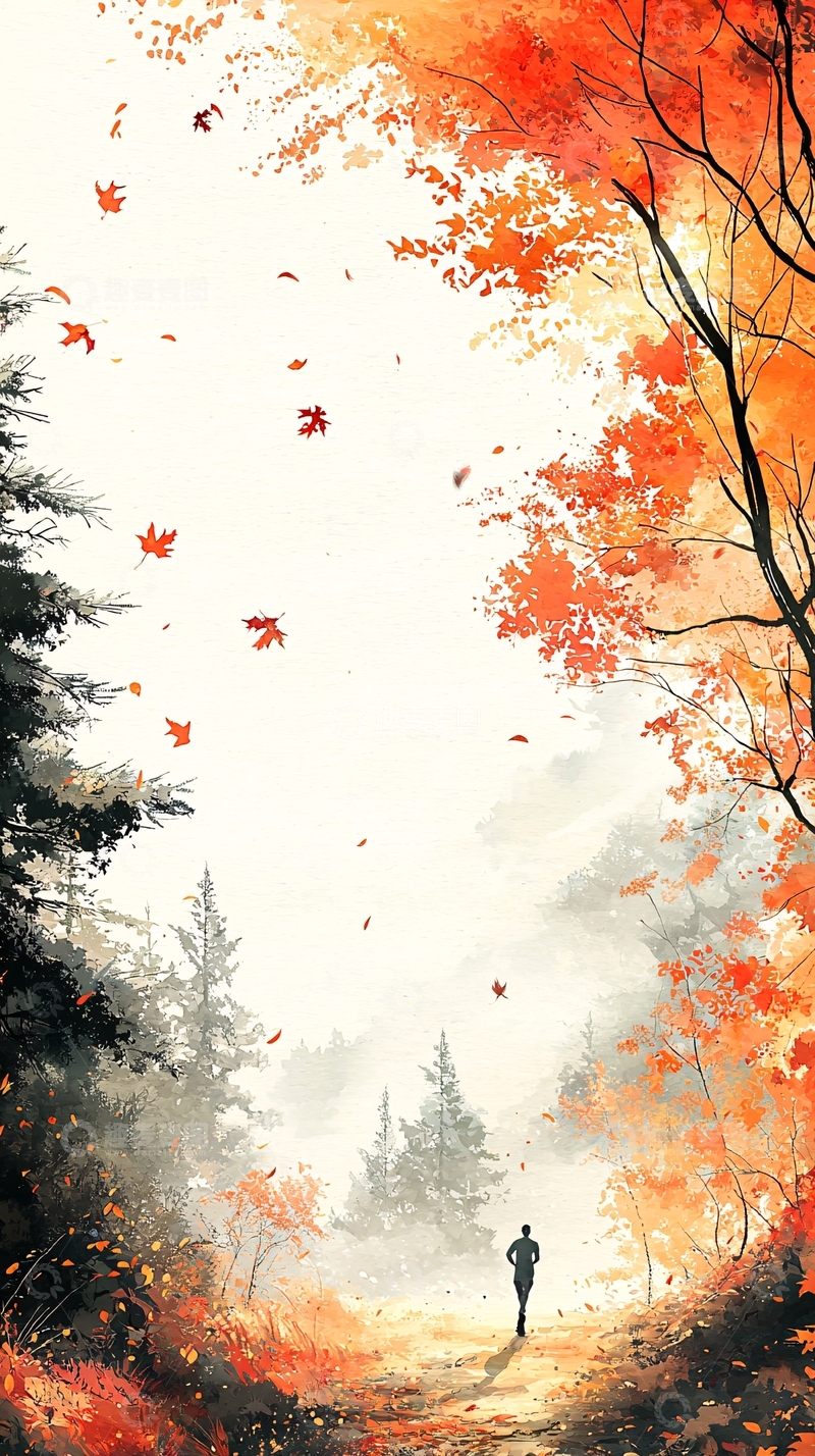 高清大图下载【趣麦麦图】秋日森林跑步者