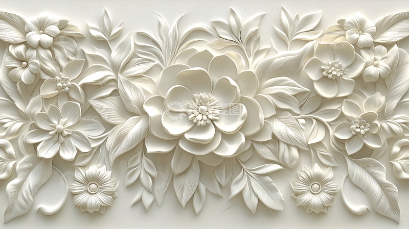 高清大图下载【趣麦麦图】白色立体花卉浮雕